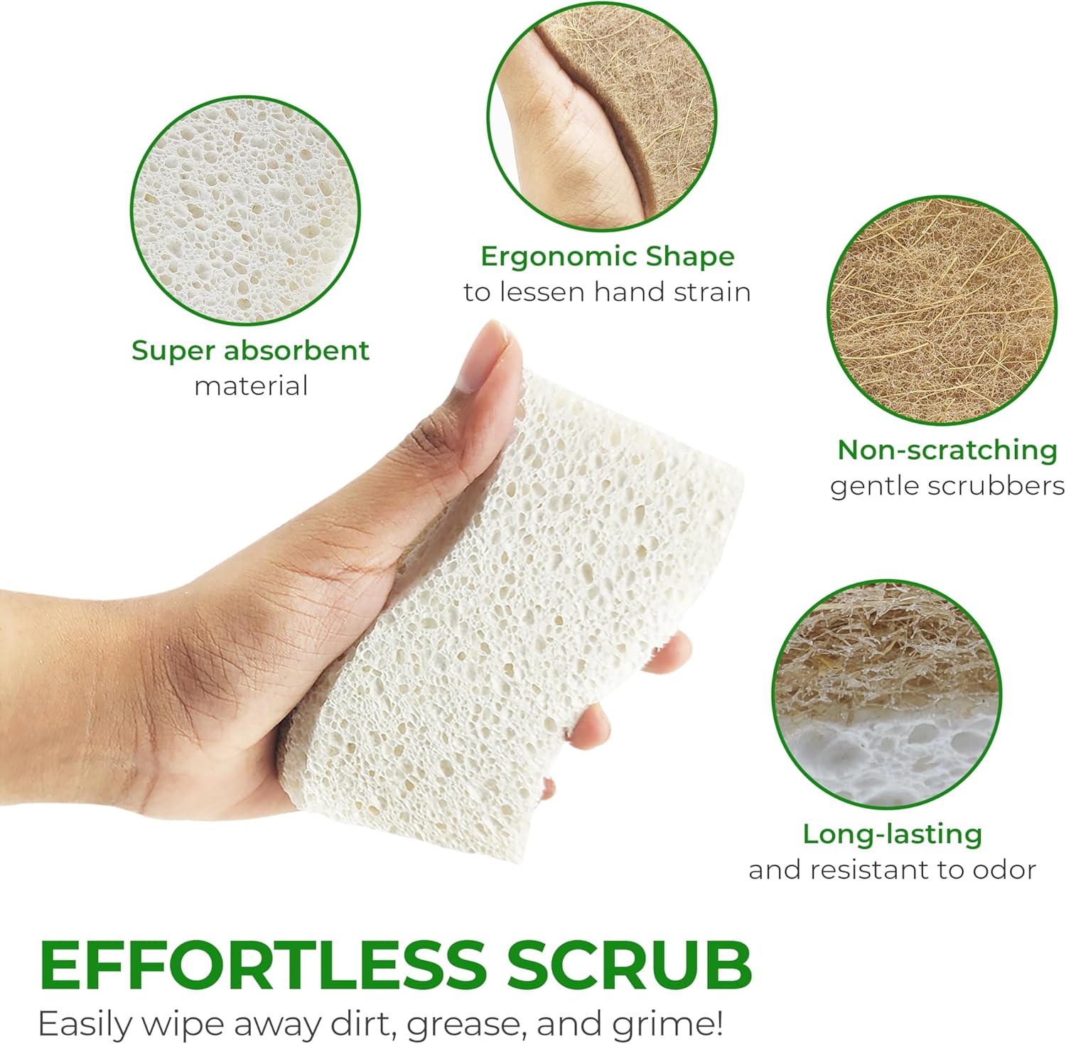 AIRNEX Natural Kitchen Sponge for Minimalist Studio Apartments, Non-Scratch Cellulose and Coconut Dish Cleaner