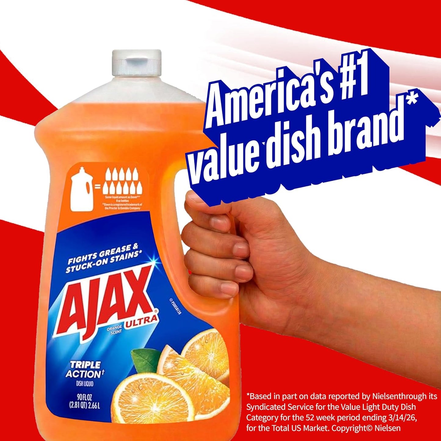 Ajax Ultra Liquid Dish Soap Orange Scent Triple Action 90 fl oz Bottle Naturally Scented Self-Care for Kitchen Cleanup