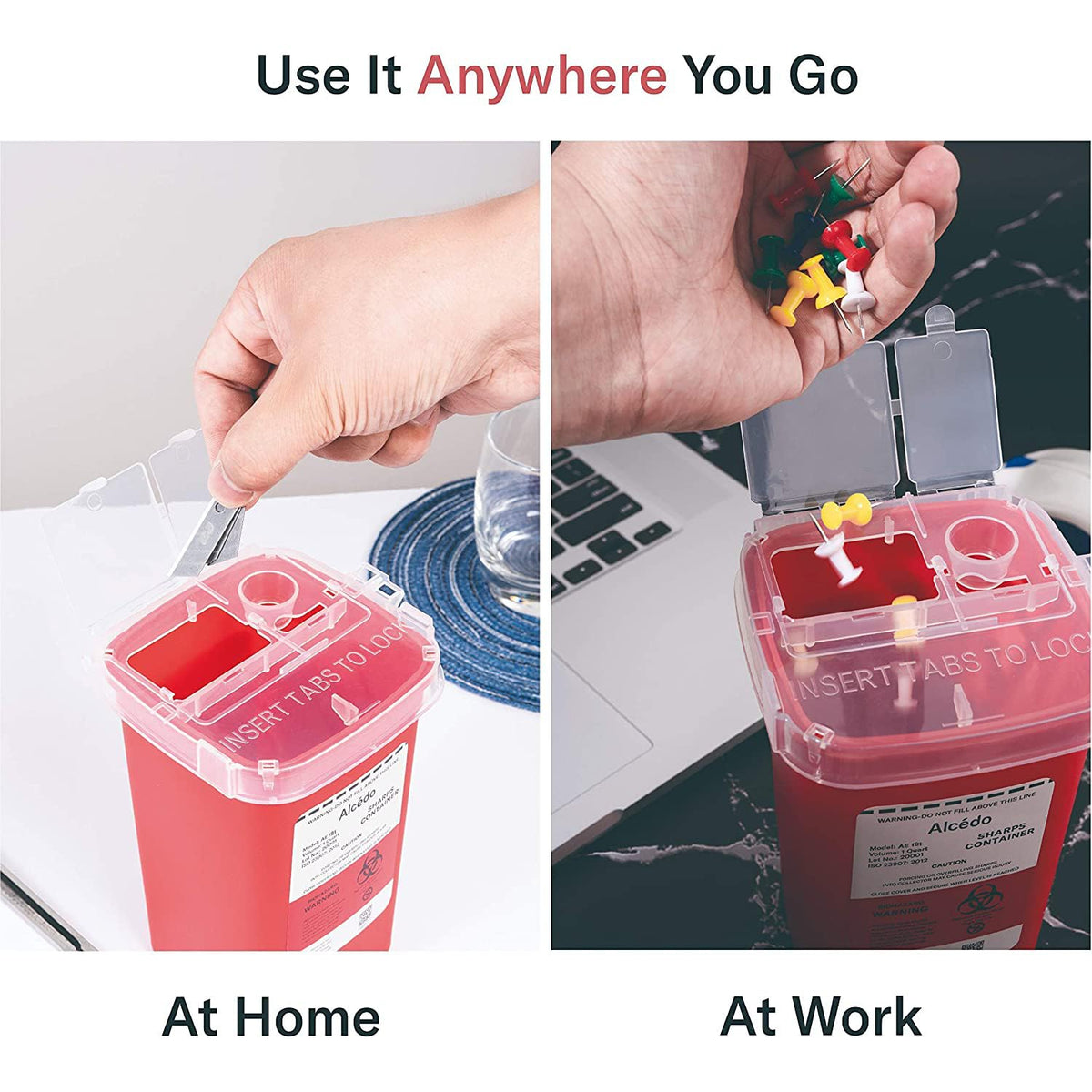 Alcedo Needle Disposal Container 1 Quart – Multi-Pack Sharps Bin for Travel Bags and Home Storage