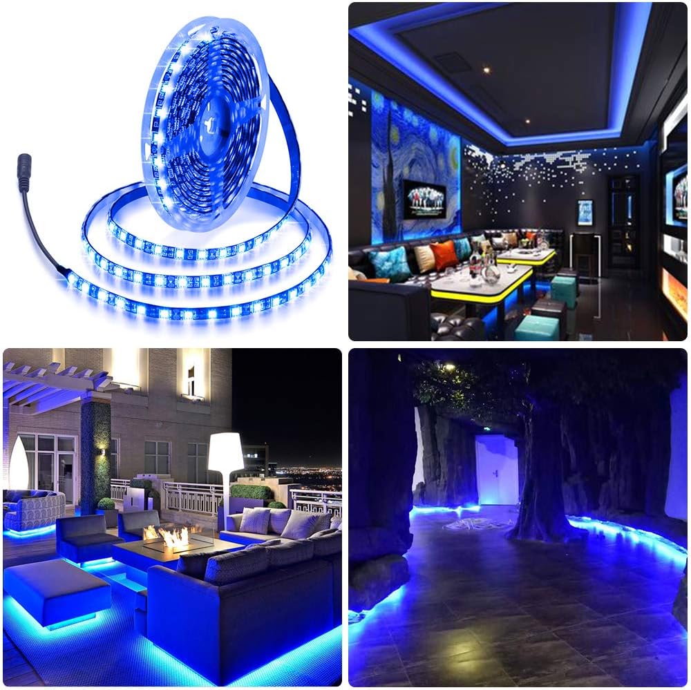 ALITOVE Simple Blue LED Light Strip for Intentional Display Case Lighting, 16.4ft 12V Neutral Glow