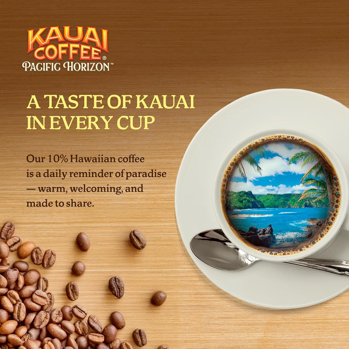 all coffees use a 10-ounce ground format; medium roast, dark roast, vanilla macadamia nut, and coconut caramel crunch have four-pack options, mocha macadamia nut has a two-pack, and banana creme has a six-pack