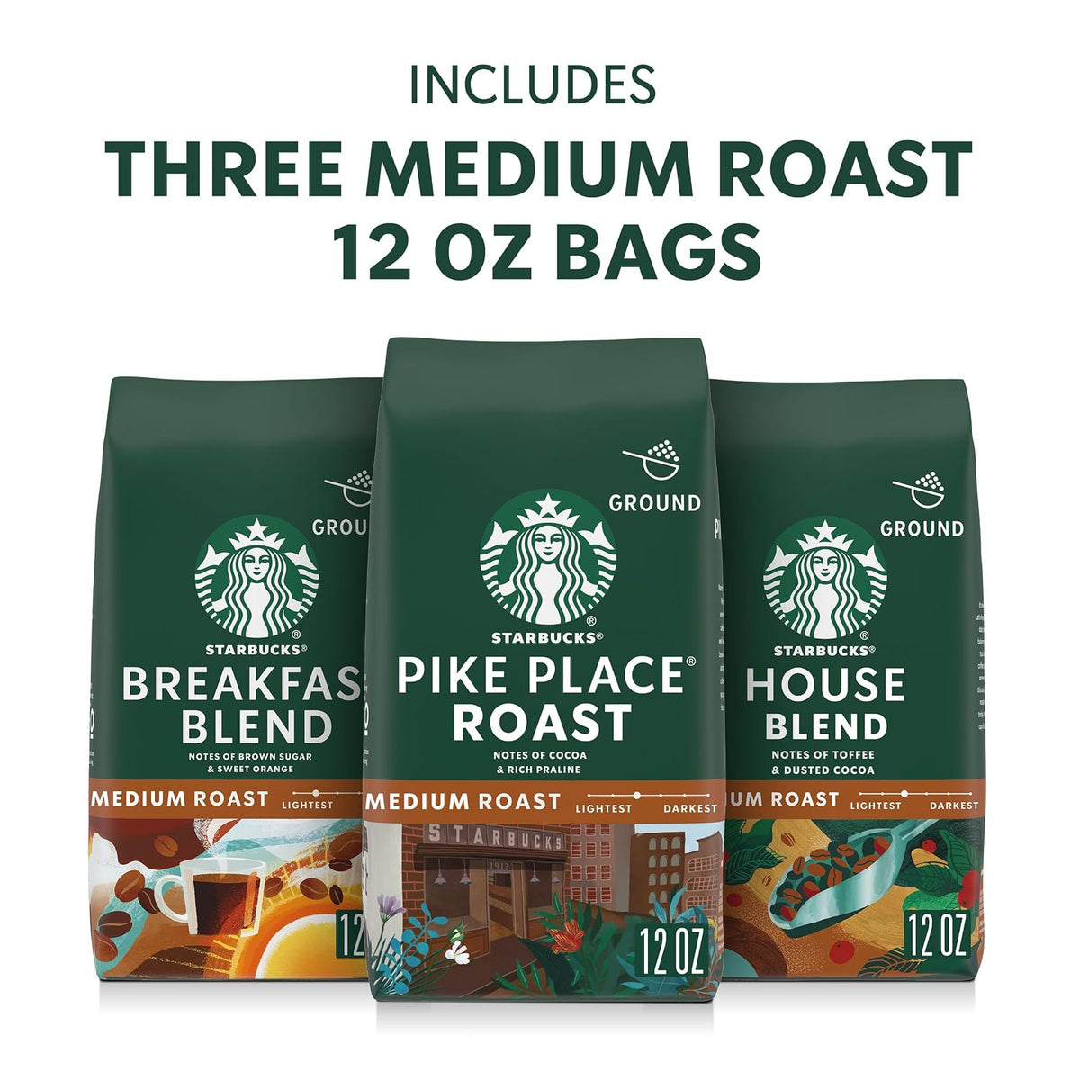 all featured coffees are medium roast and ground for convenient brewing