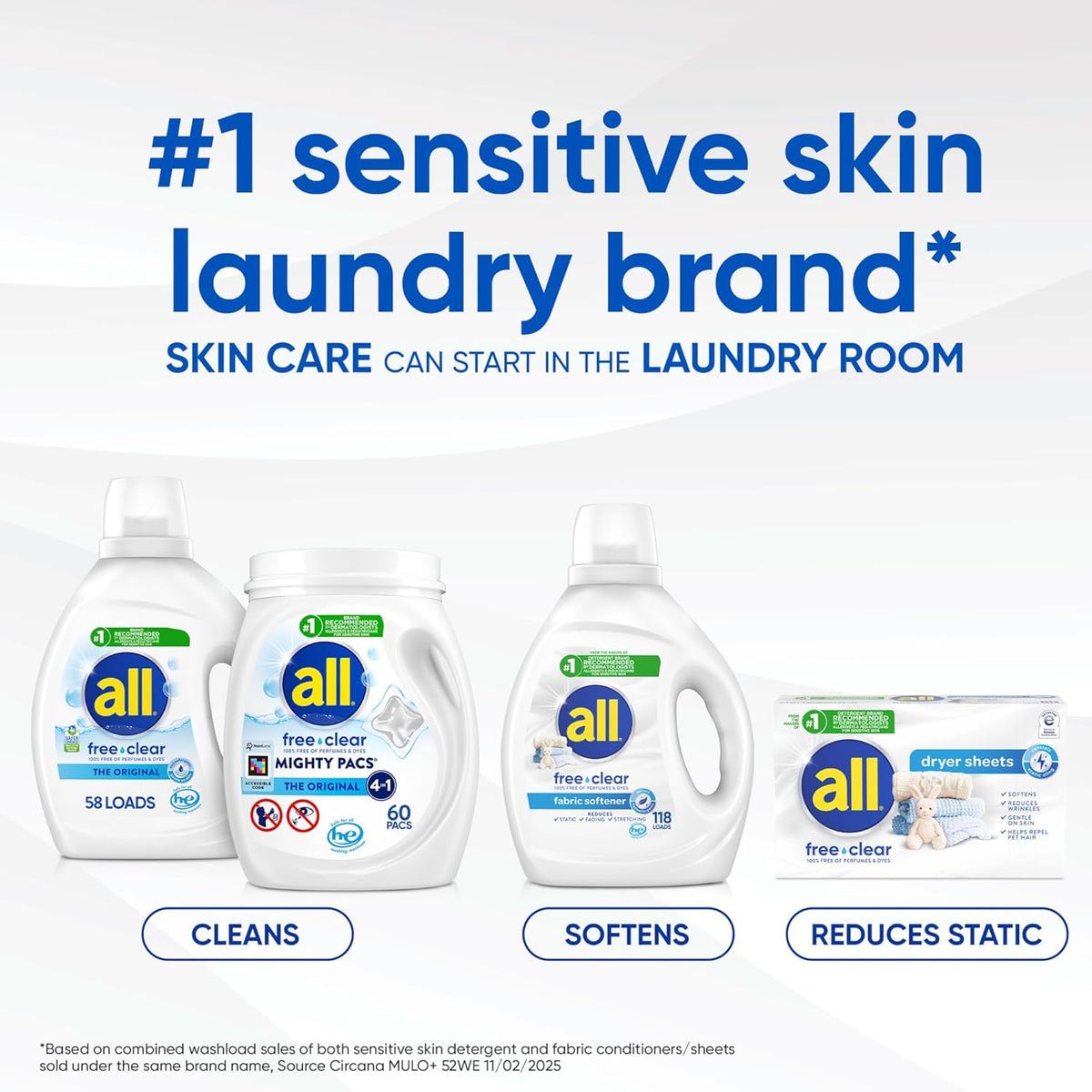 all Free Clear Mighty Pacs with OXI – Streamlined Laundry for Clutter Free Homes, Unscented and Dye Free, 56 Count