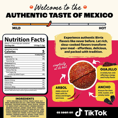all-in-one blend of real chiles, herbs, tomato, garlic, onion, and chicken/beef bouillon