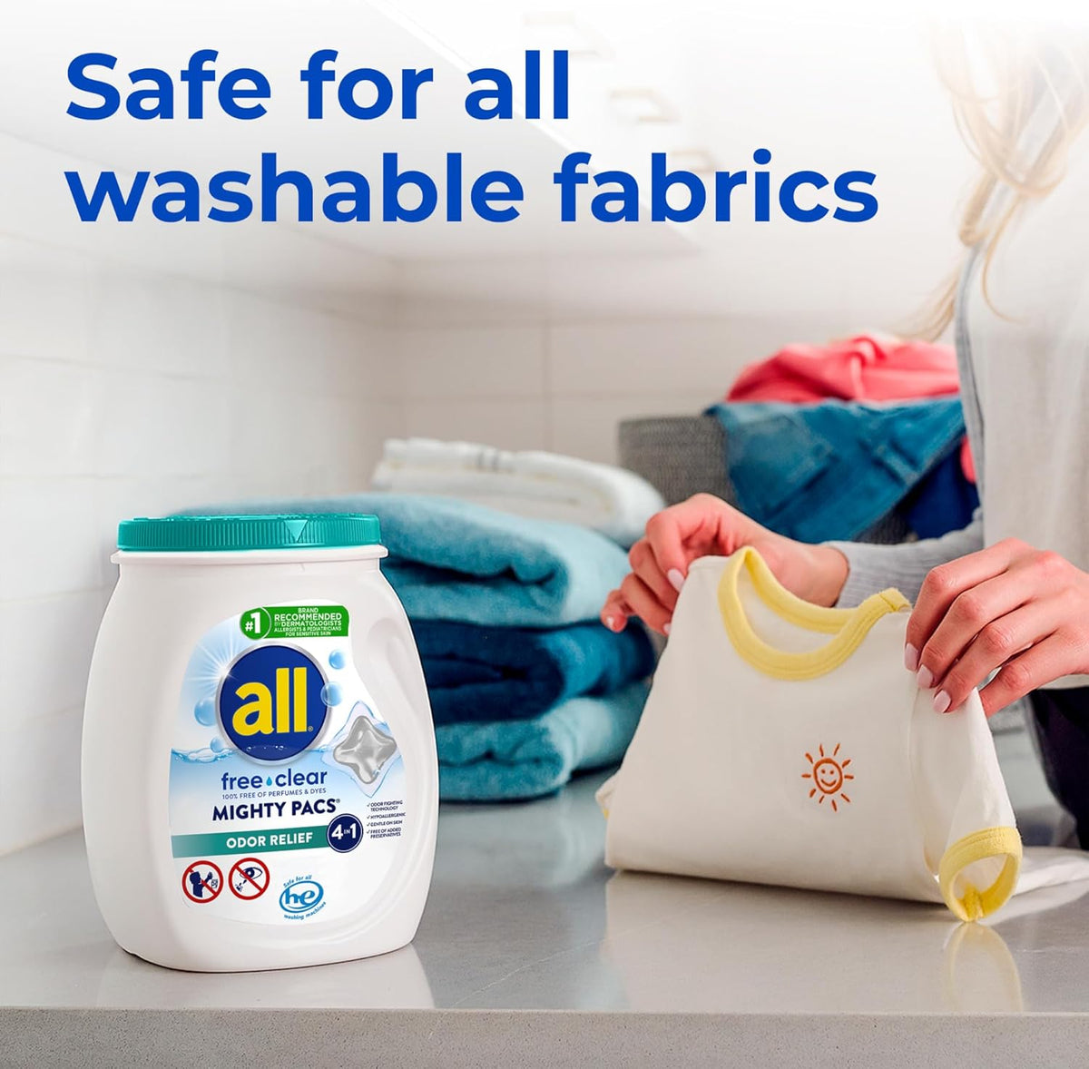 All Mighty Pacs Free Clear Laundry Pacs – Hypoallergenic Detergent for Mindful Sensitive Skin Care