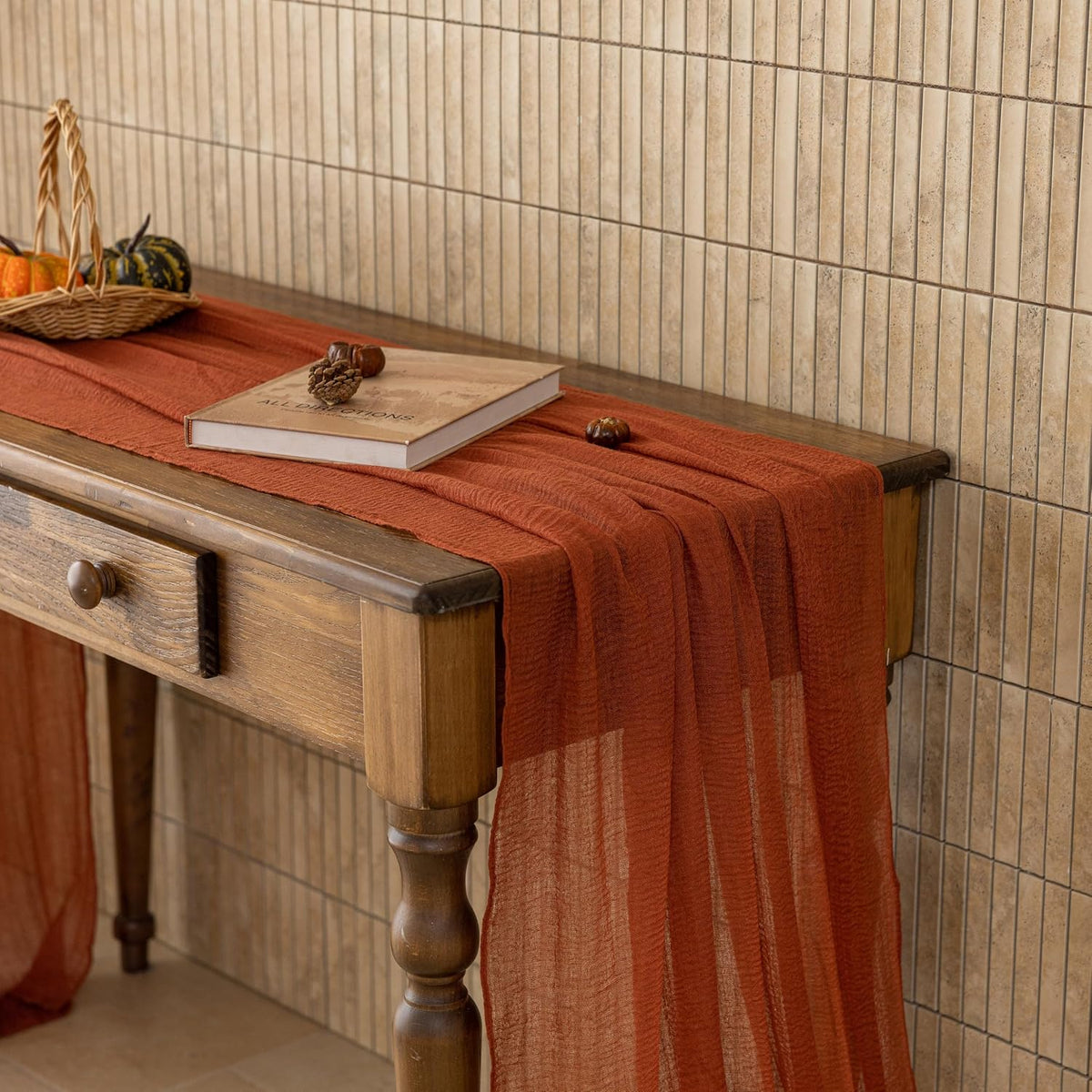 FALL Gauze Table Runner – Romantic Gift for Her, Bohemian Dining Decor and Seasonal Celebration Accent