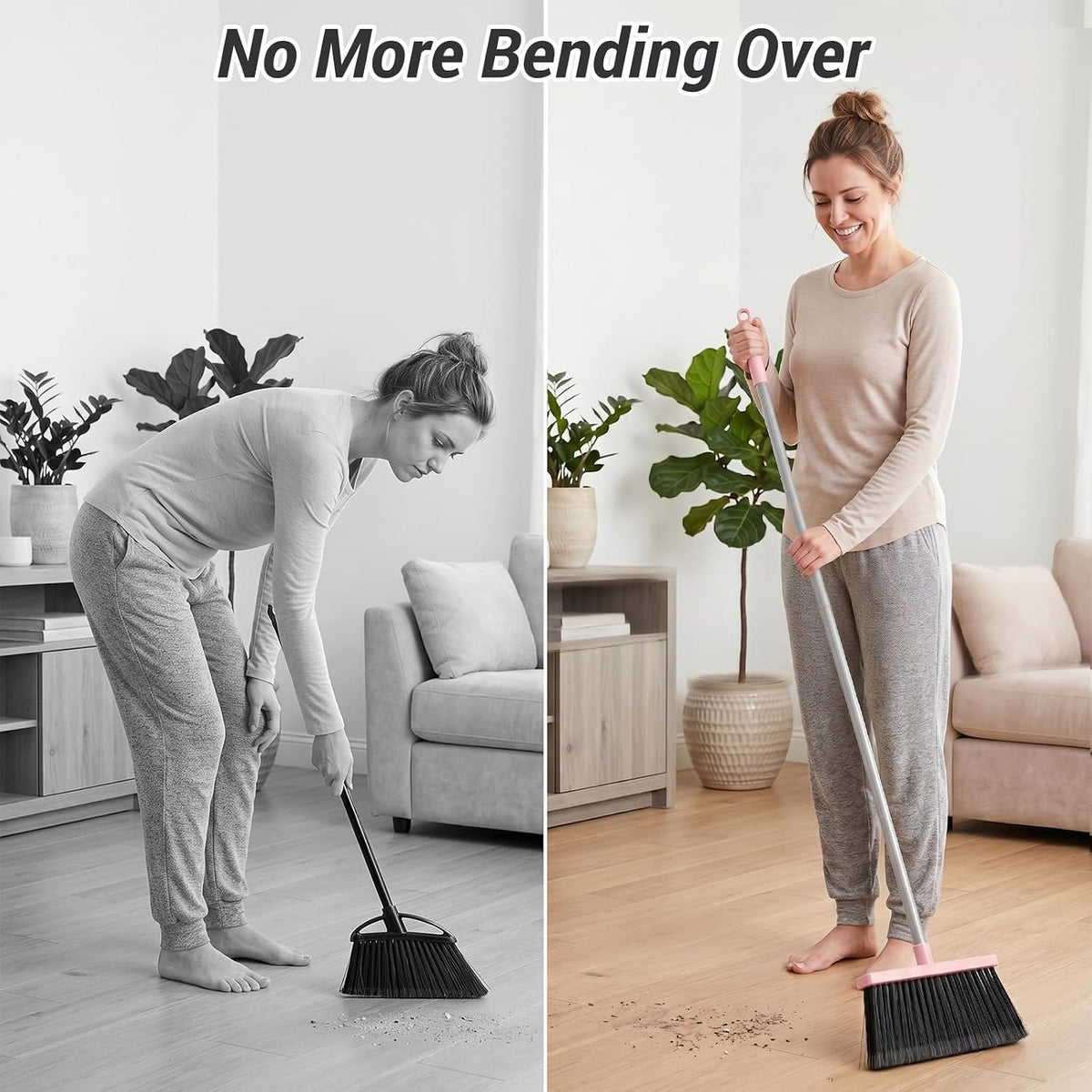 Minimalist Cleaning Set – Slim Metal Broom and Flush Lip Dustpan for Intentional Living Spaces