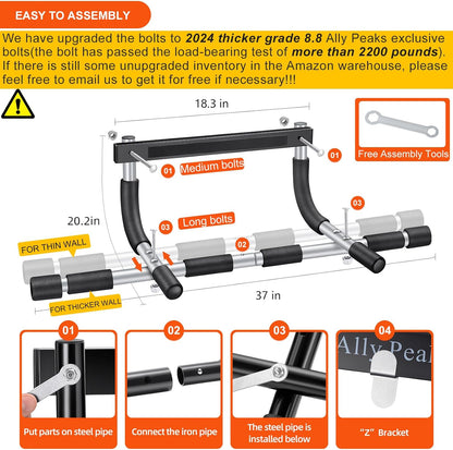 Ally Peaks Pull Up Bar for Doorway | Quick 15 Minute Workday Strength Break for Home Office, Silent and Portable