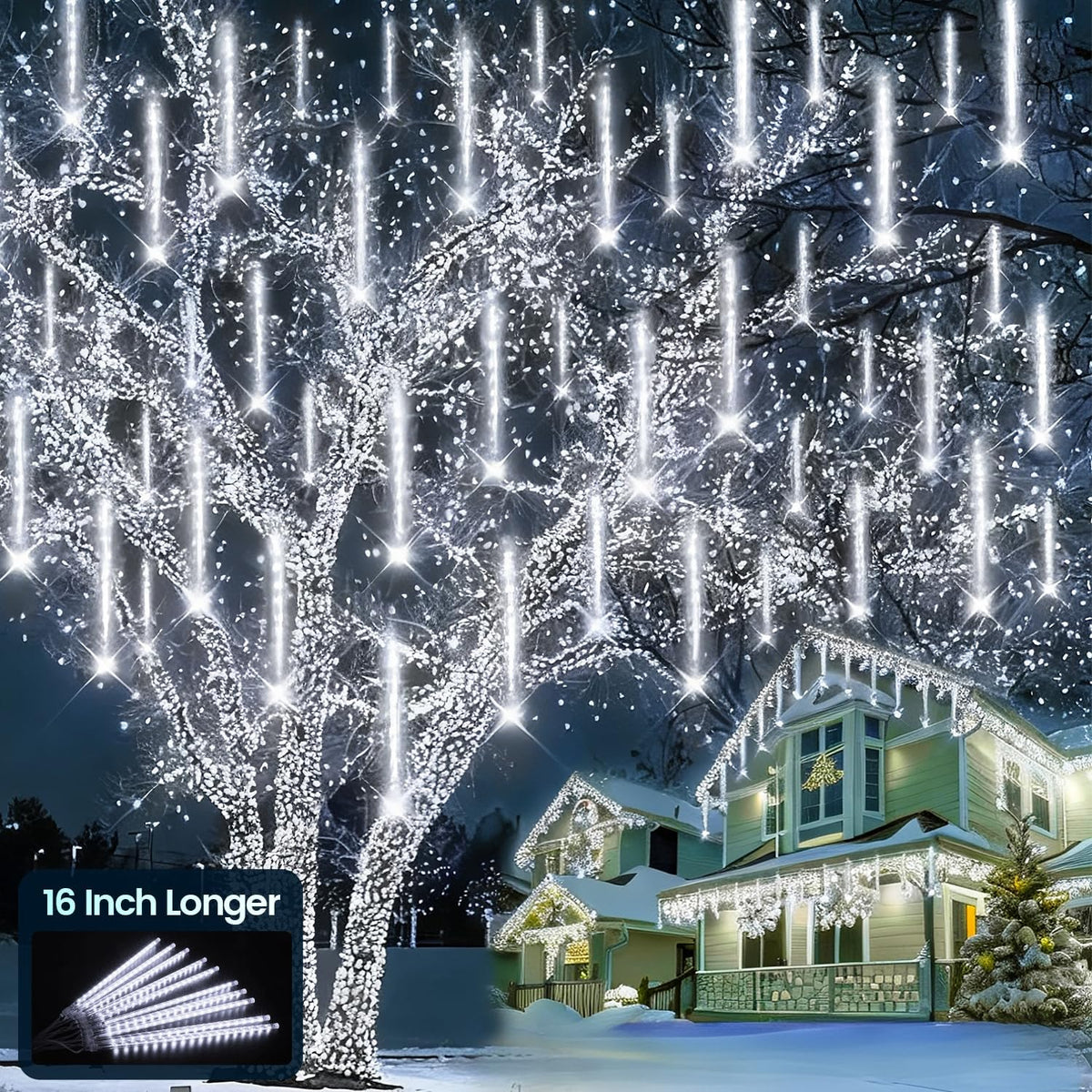 Aluan Cascading Snowfall Lights – Holiday Gift for the Friend Who Has Everything, Packed with Four Color Choices