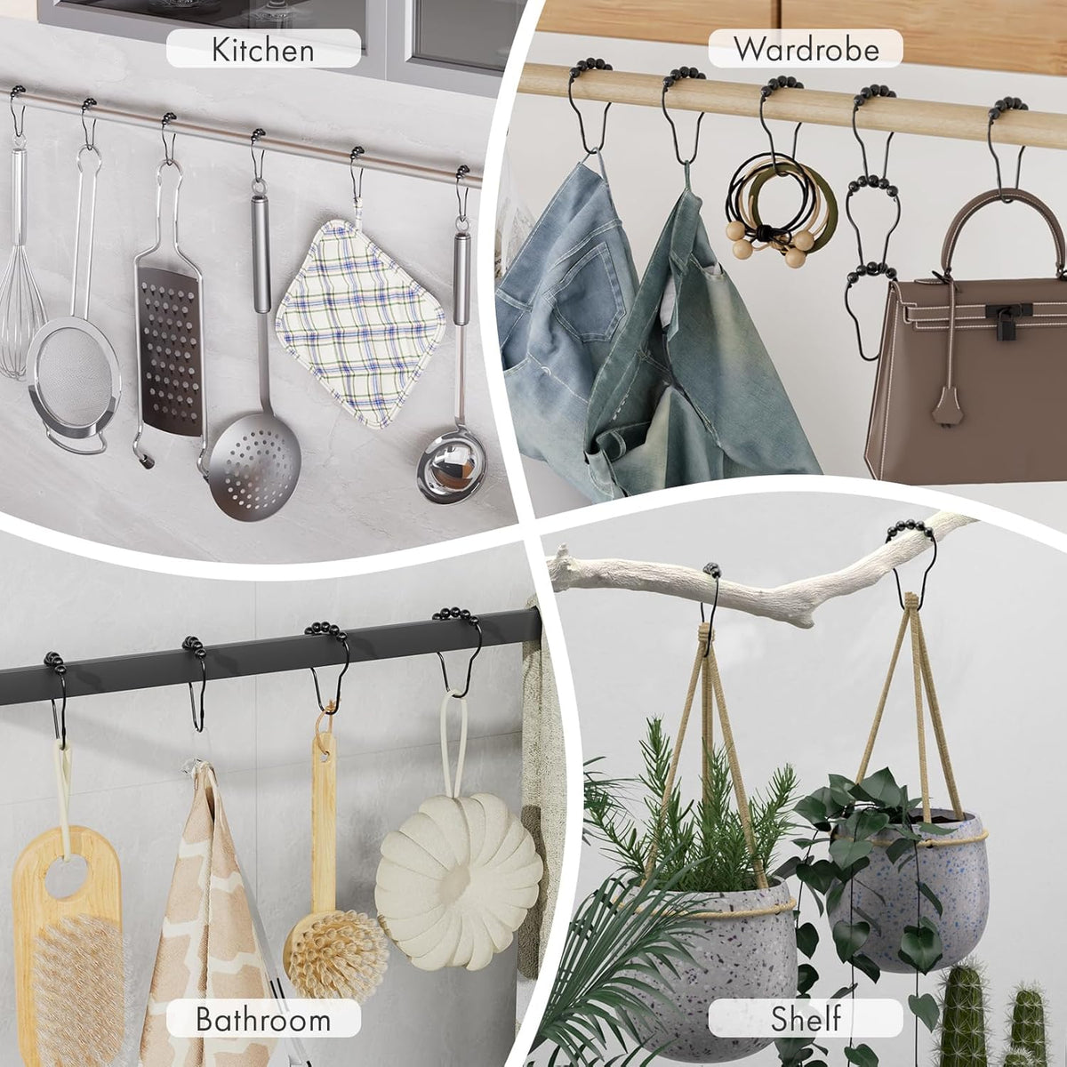 Amazer Bathroom Hooks – Less Is More Shower Curtain Rings, Rust Proof Stainless Steel
