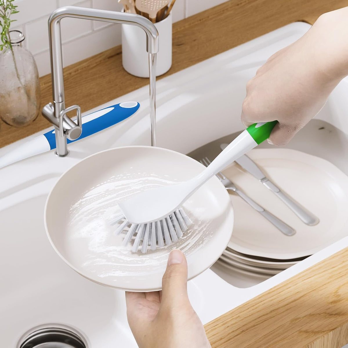 Amazer Kitchen Scrub Brush 4 Pack – Streamlined Dishwashing Tool for High-Volume Home Cooking
