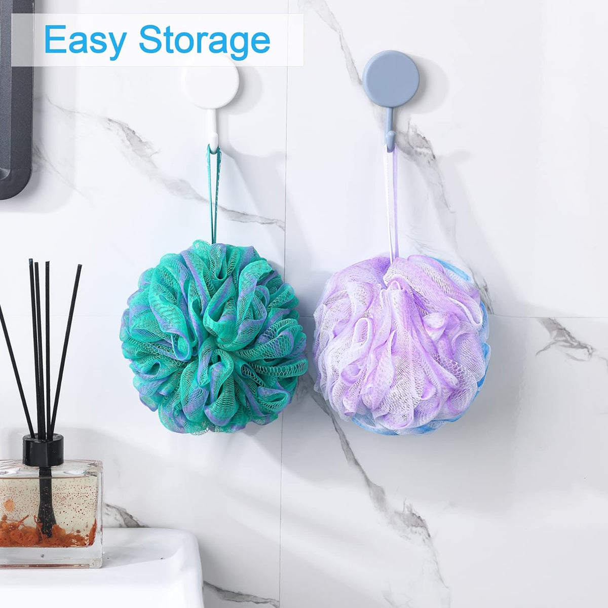 AmazerBath Hanging Loofah Sponge Bundle – Uncluttered Shower Storage Solution with Built-In Drying Loop