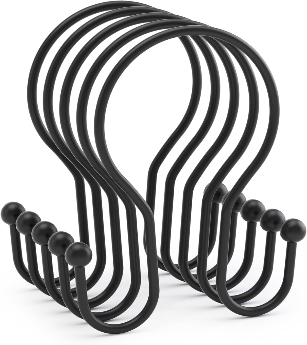 AmazerBath Shower Curtain Hooks Black Double Hook – Designer Bathroom Hardware Refresh, 12-Piece Set Matches Faucets and Towel Bars