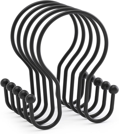 AmazerBath Shower Curtain Hooks Black Double Hook – Designer Bathroom Hardware Refresh, 12-Piece Set Matches Faucets and Towel Bars