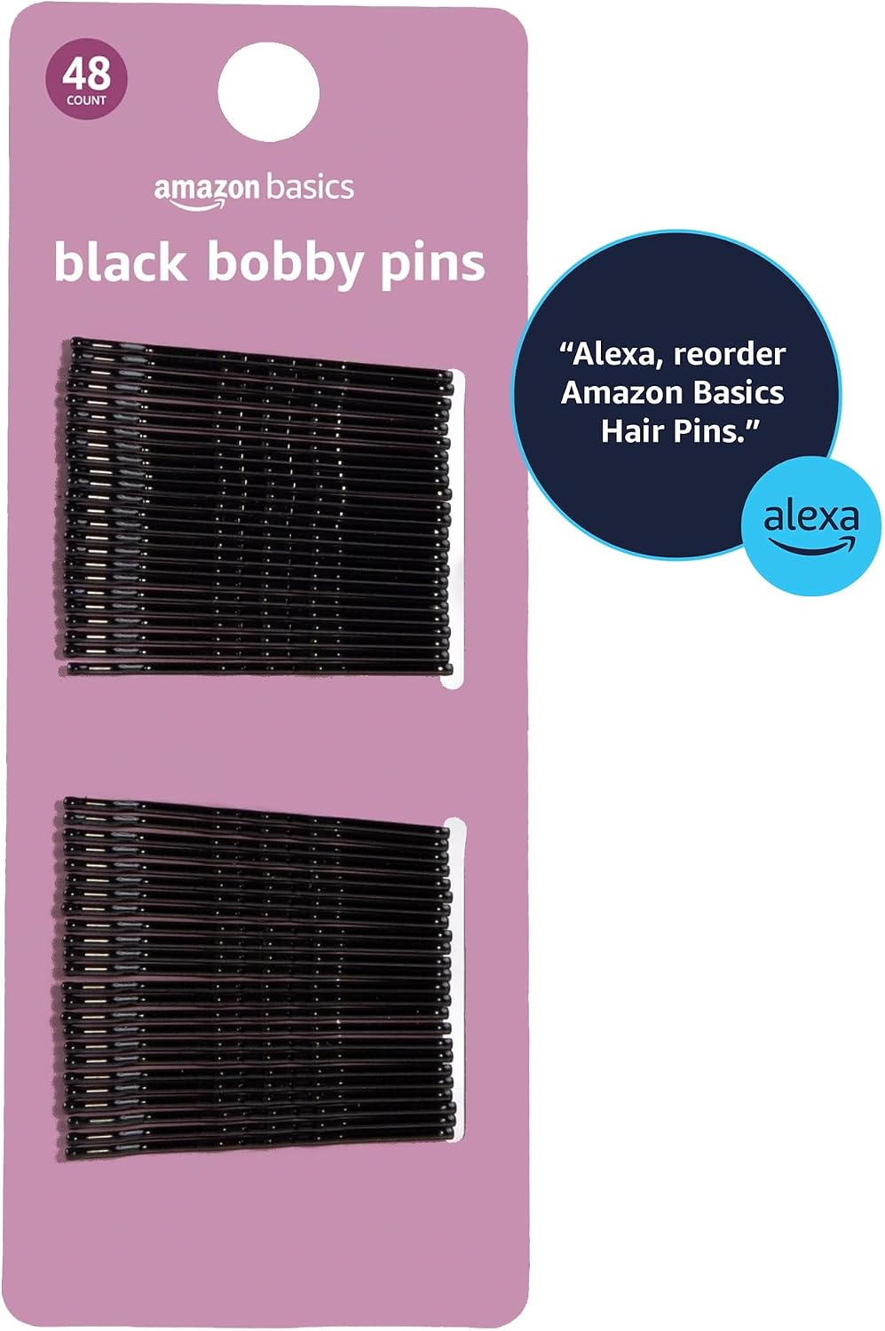 Amazon Basics No Slip Bobby Pins – Child-Safe Hair Pins for Girls' School and Dance Styles, 72 Count Black
