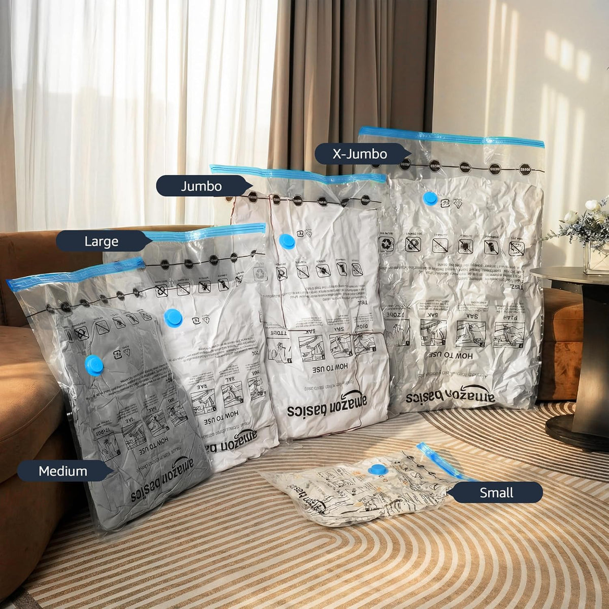 Amazon Basics Vacuum Storage Bags – Camping and RV Storage for Sleeping Bags, Portable Compression Packs