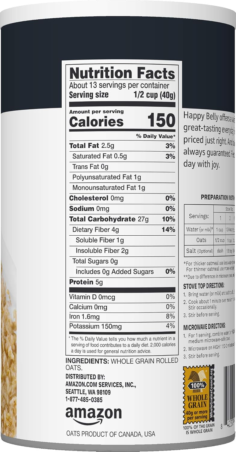 Amazon Grocery, Quick Cook Oats, 18 Oz – Neutral Whole Grain Staple for Unfussy Morning Cooking