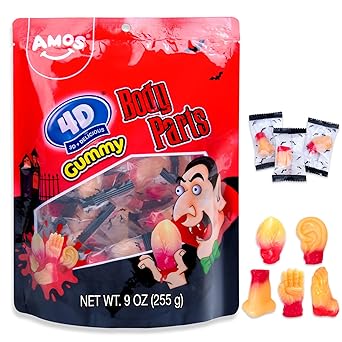 Amos 4D Body Parts Gummy Candy – Individually Wrapped Halloween Treats Safe for Trick-or-Treaters, Classroom Party Favors