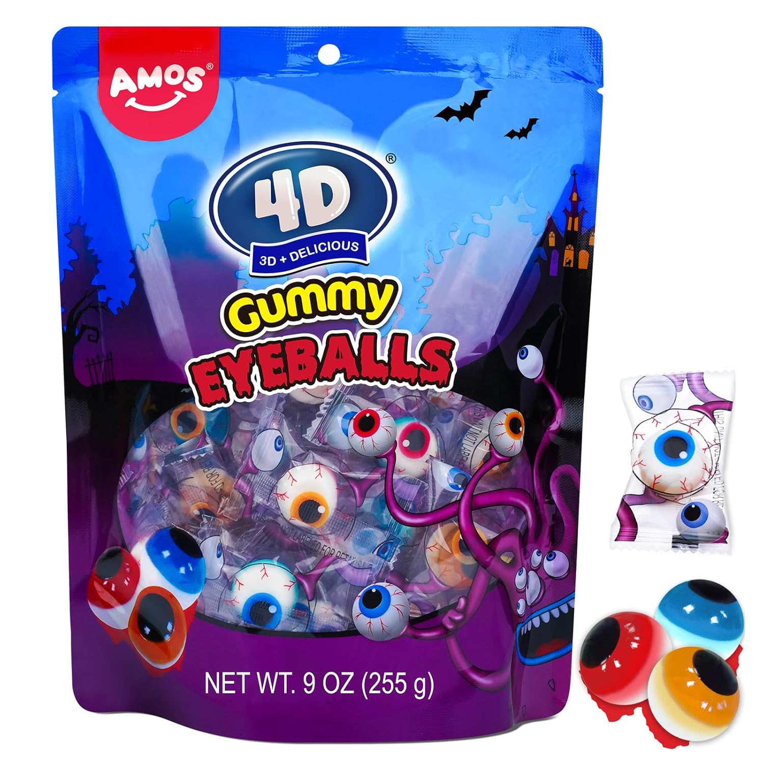 Amos 4D Body Parts Gummy Candy – Individually Wrapped Halloween Treats Safe for Trick-or-Treaters, Classroom Party Favors