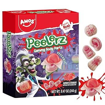 Amos 4D Body Parts Gummy Candy – Individually Wrapped Halloween Treats Safe for Trick-or-Treaters, Classroom Party Favors
