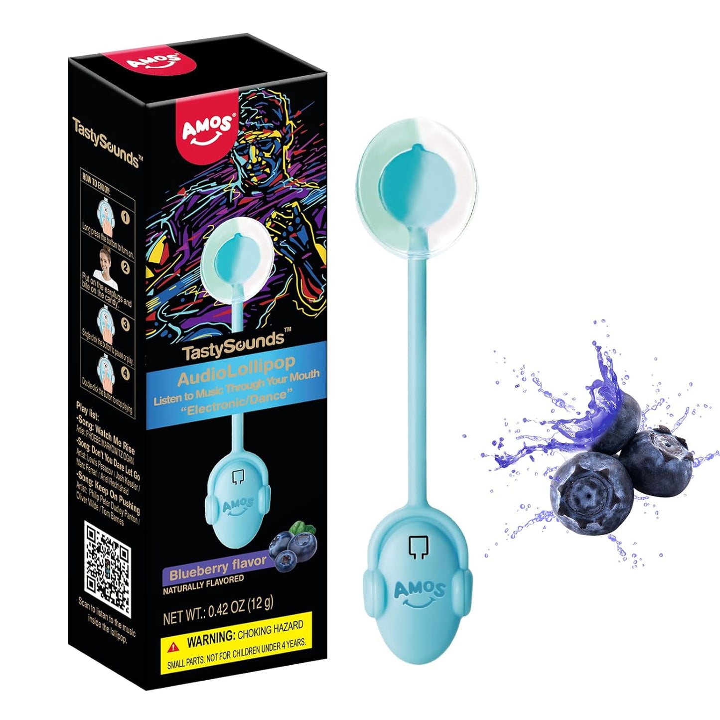 Amos Music Lollipop Candy – Diabetic-Friendly Snack Drawer Treat, Sugar-Free Xylitol Singing Lollipop