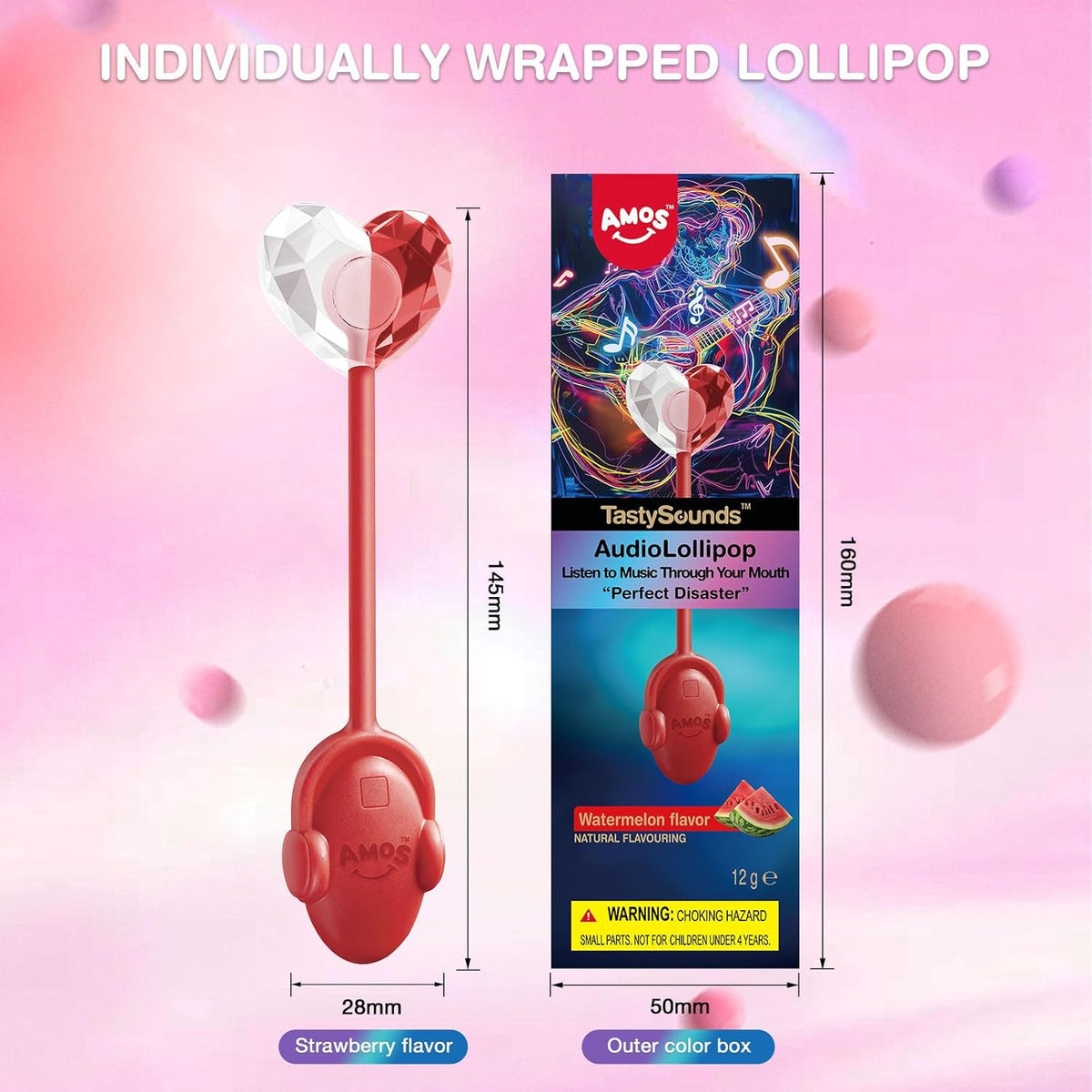 Amos Music Lollipop Candy – Guilt-Free Snack for Diabetic Dieters, Xylitol Sugar-Free Lollipop with Calming Sound