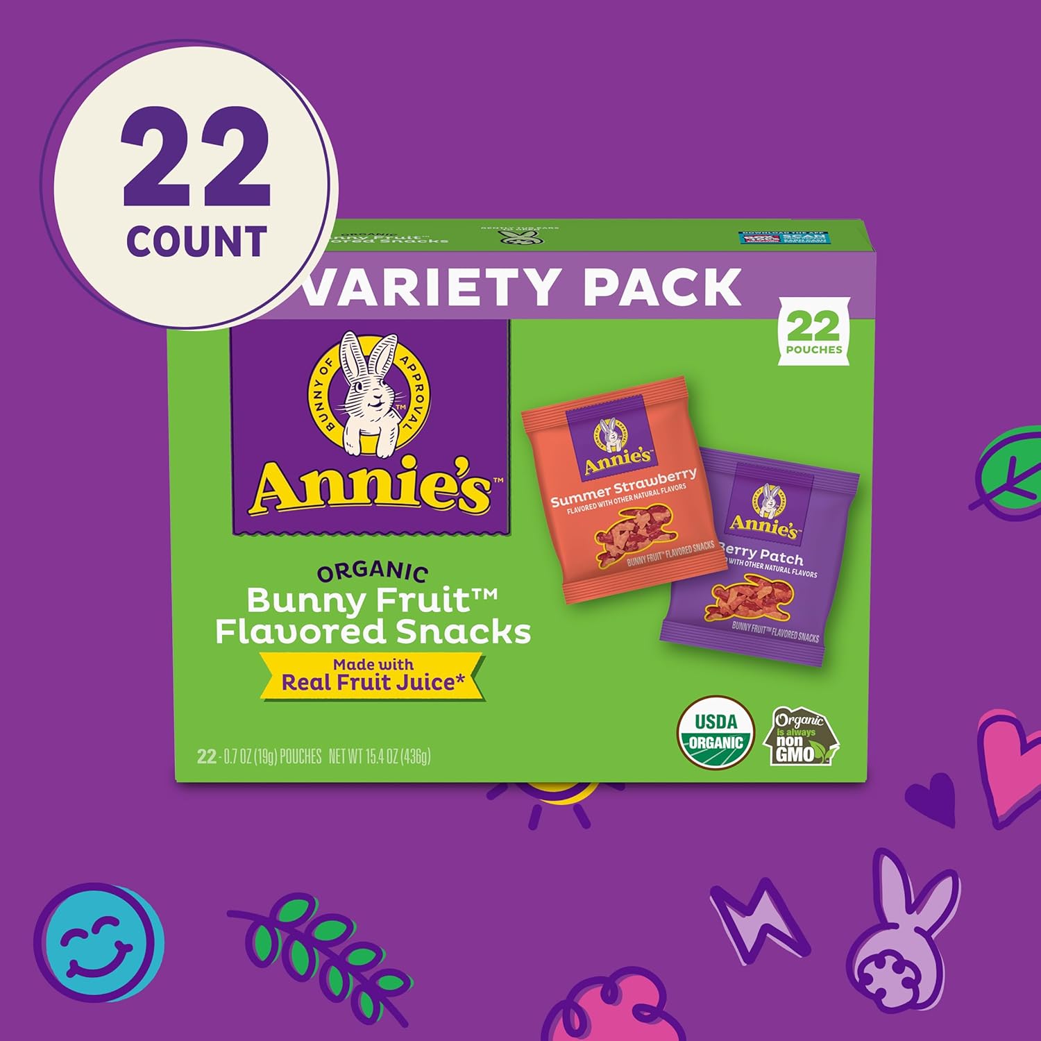 Annie's Organic Bunny Fruit Snacks – After-School Pantry Snack Parents Trust for Kids, 22 ct Box