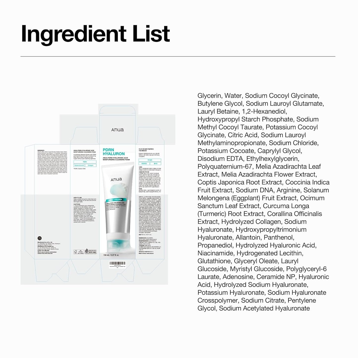 Anua PDRN Hyaluronic Acid Cleansing Foam – Quiet Design Daily Cleanser for Dry Skin, No-Frills Korean Skincare Staple