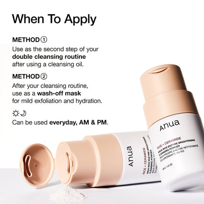 ANUA Rice Enzyme Brightening Cleansing Powder – Calming Powder-to-Foam Treatment for Daily Wellbeing Ritual