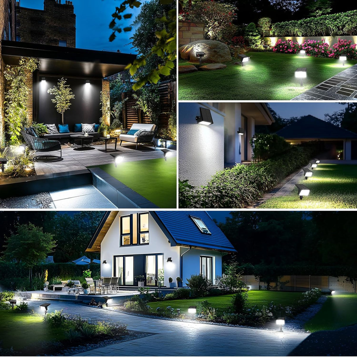 Aogek Solar Spot Lights 4 Pack — Moonlight Effect Facade Lighting for Modern Exterior Home Decor, Cool White