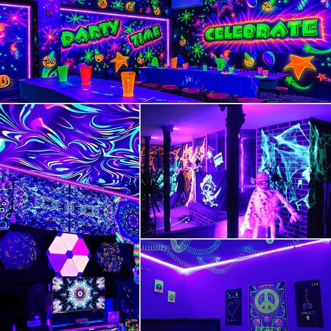 Aogiftr Smokeless Blacklight Strip 12V – Clean Air UV Party Lighting Alternative to Flame and Fog Effects