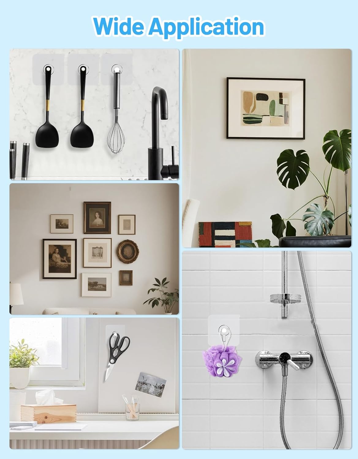 AOKWIT Clear Adhesive Hooks – Stress-Free Wall Decorating, No Tools Required for Hanging Framed Art