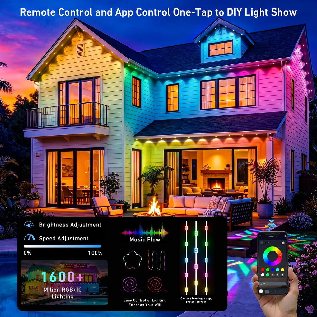 app-based zone control with independent color, brightness, and timer settings per zone