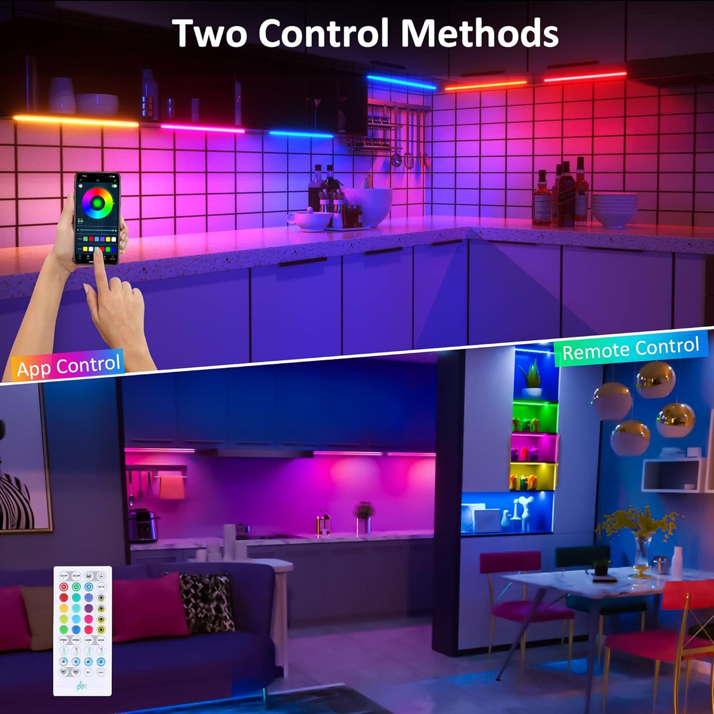 app control plus 40-key ir remote with 13 basic colors and 12 dynamic modes