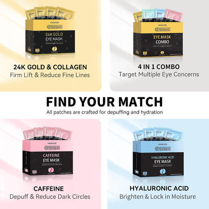 Maskiss Under Eye Patches - Elegant Skincare Ritual with 25 Individually Sealed Gold Eye Masks
