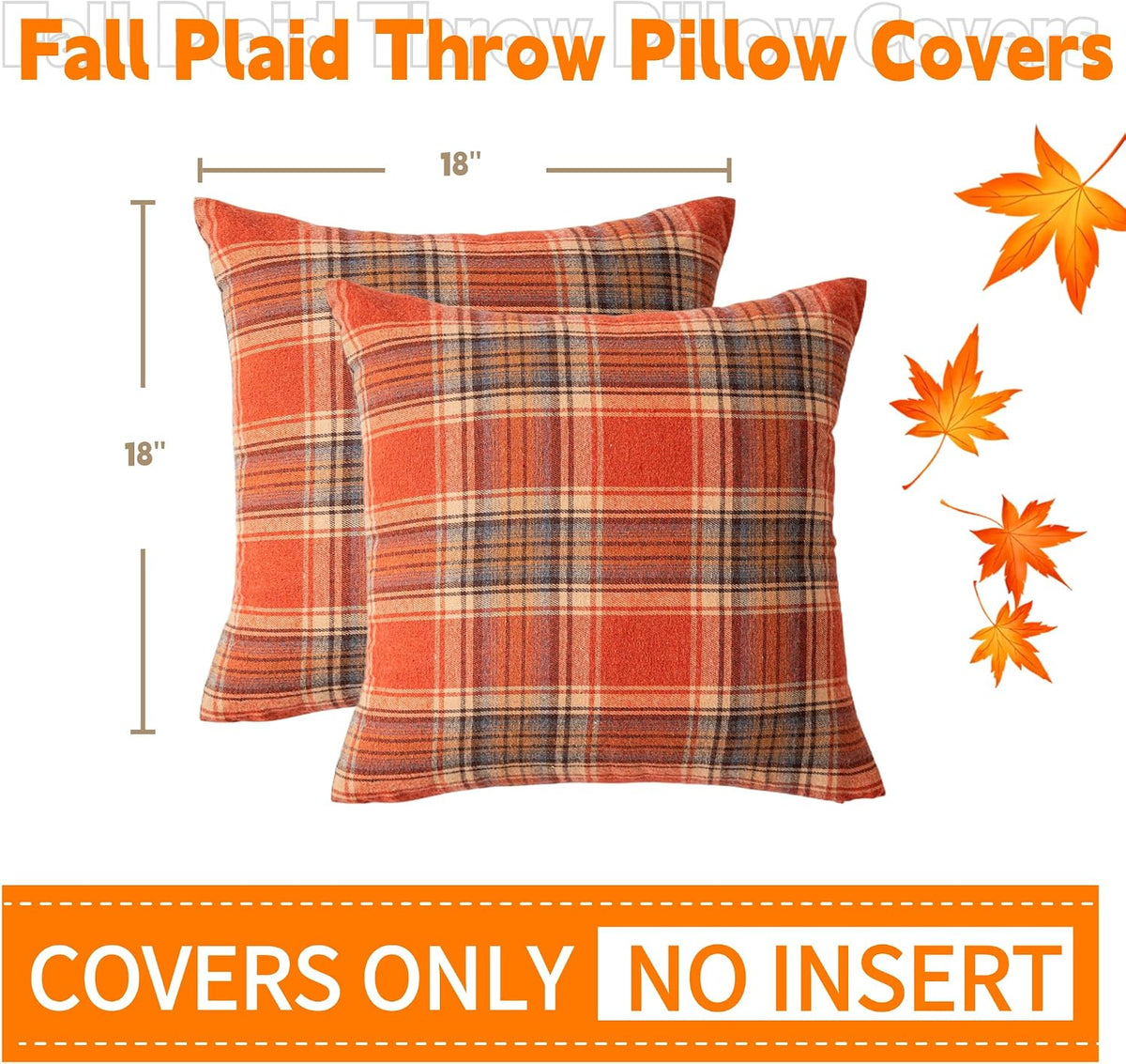 AQOTHES Oversized 24x24 Fall Plaid Decorative Pillow Covers – Quiet Statement Piece for Less-Is-More Thanksgiving Decorating