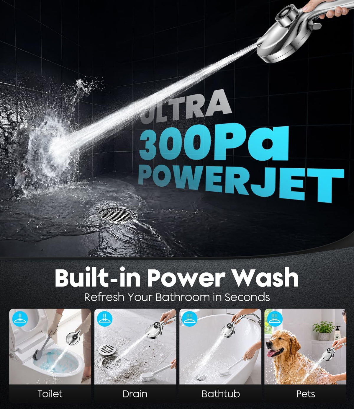 AquaLux Portable Shower Head – Patio Pet Bathing with Magnetic Handheld and 59 Inch Steel Hose