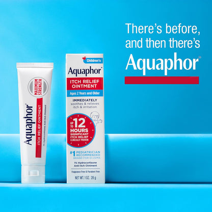 Aquaphor Kids Anti-Itch Ointment for Bedtime Skin Care – Maximum Strength 1% Hydrocortisone Cream for Eczema & Itchy Skin, Fragrance Free, 1 Oz, Pack of 4