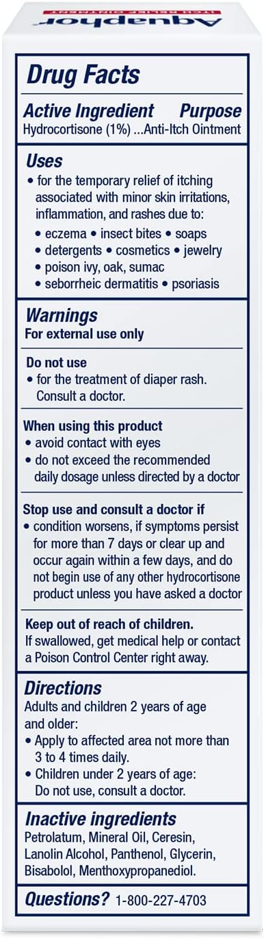 Aquaphor Kids Anti-Itch Ointment for Bedtime Skin Care – Maximum Strength 1% Hydrocortisone Cream for Eczema & Itchy Skin, Fragrance Free, 1 Oz, Pack of 4
