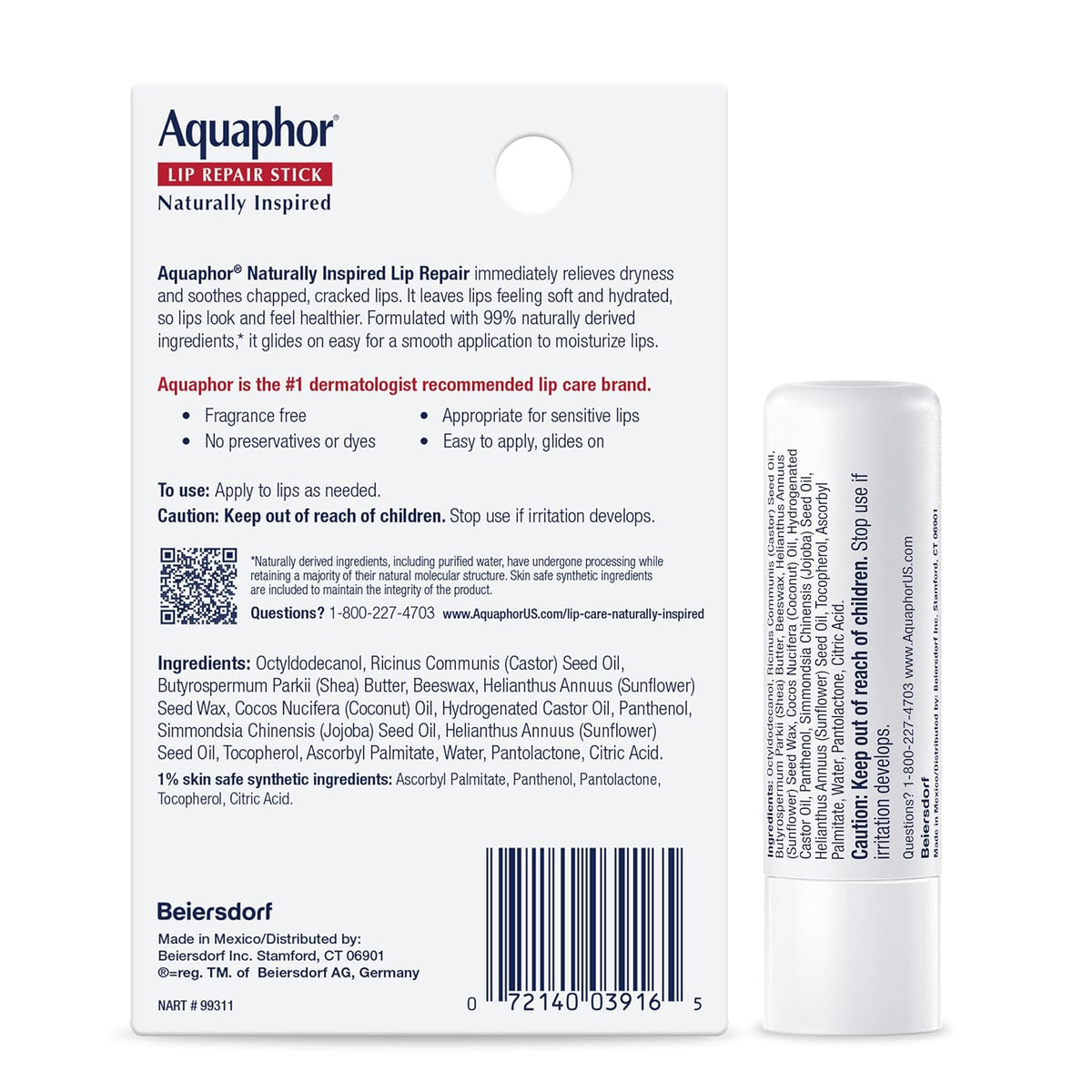 Aquaphor Lip Repair Stick with Coconut Oil and Shea Butter – Thoughtful Self-Care Gift for Her Birthday or Valentine's Day