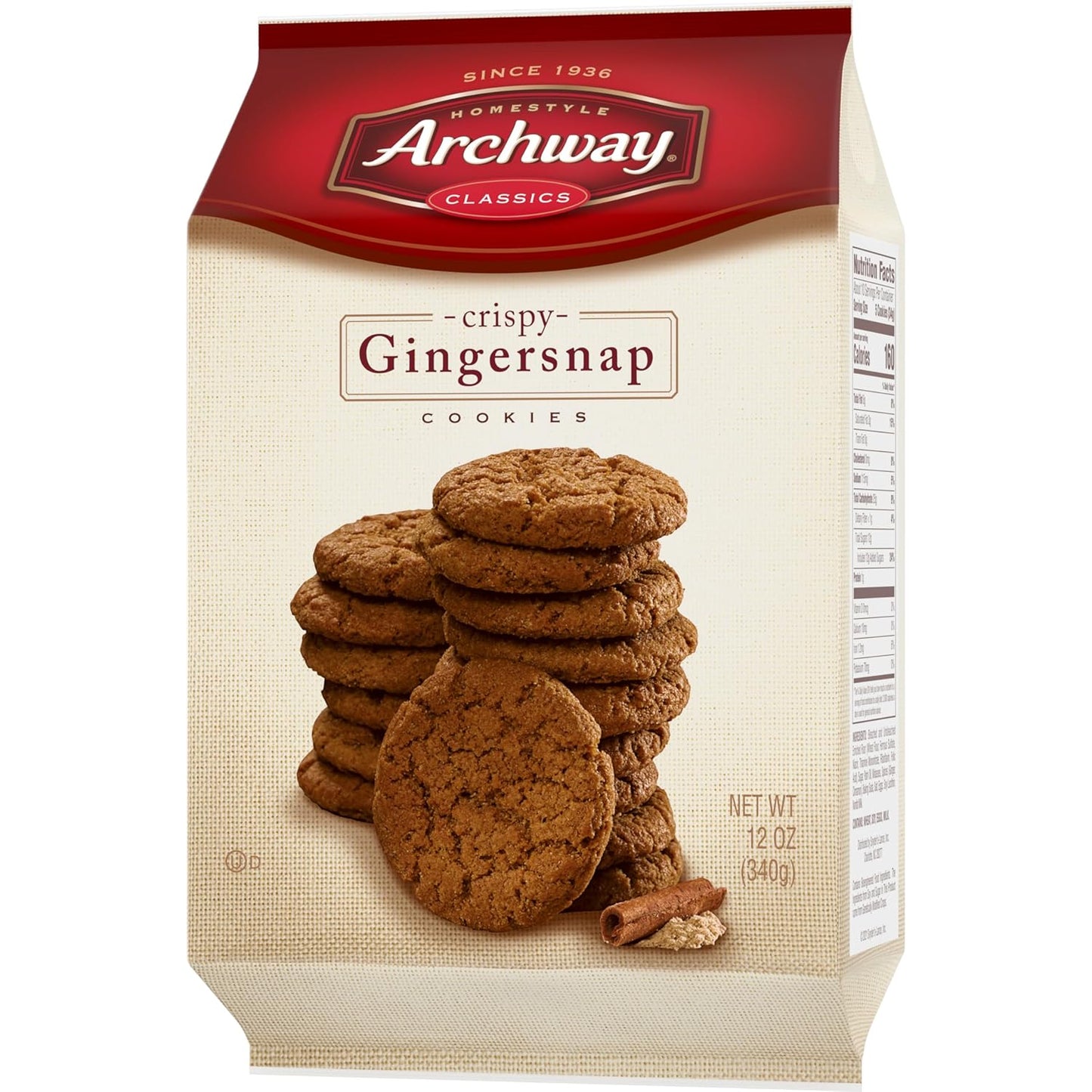 Archway Classic Gingersnap Cookies, 12 oz Christmas Hostess Gift and Cookie Exchange Favorite