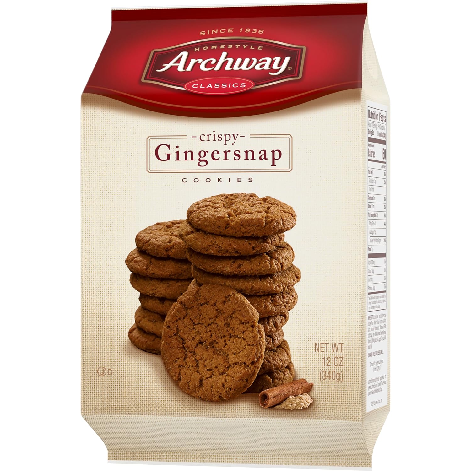 Archway Classic Gingersnap Cookies, 12 oz Christmas Hostess Gift and Cookie Exchange Favorite