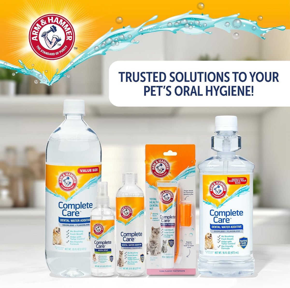 Arm & Hammer Complete Care Dog Dental Water Additive – Non-Toxic Oral Care for Multi-Pet Homes, 16 Fl Oz