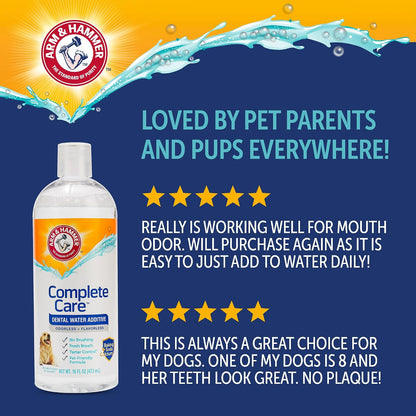 Arm & Hammer Complete Care Dog Dental Water Additive – Non-Toxic Oral Care for Multi-Pet Homes, 16 Fl Oz