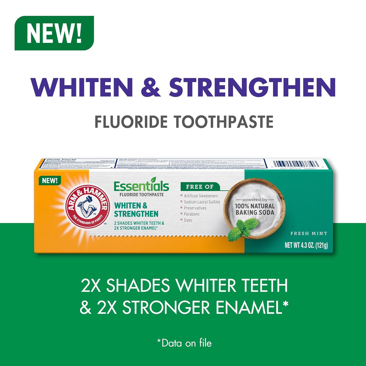 ARM & HAMMER Essentials Whiten & Strengthen Fluoride Toothpaste – Family Safe Fluoride Cavity Defense Without Harsh Chemicals, 4 Pack