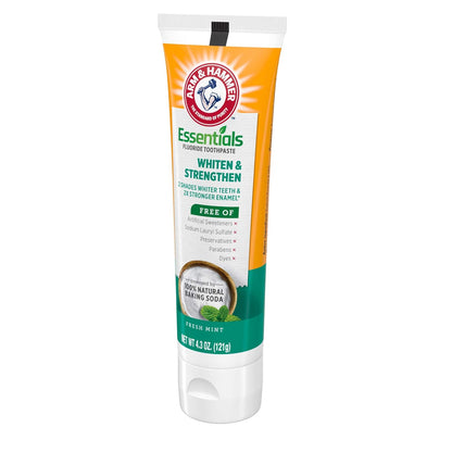 ARM & HAMMER Essentials Whiten & Strengthen Fluoride Toothpaste – Family Safe Fluoride Cavity Defense Without Harsh Chemicals, 4 Pack