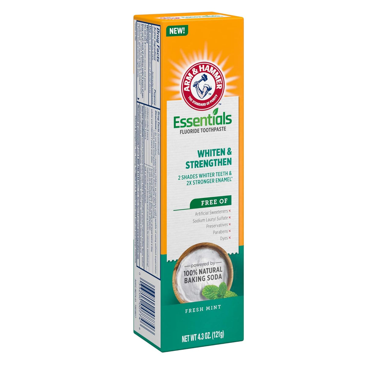 ARM & HAMMER Essentials Whiten & Strengthen Fluoride Toothpaste – Family Safe Fluoride Cavity Defense Without Harsh Chemicals, 4 Pack
