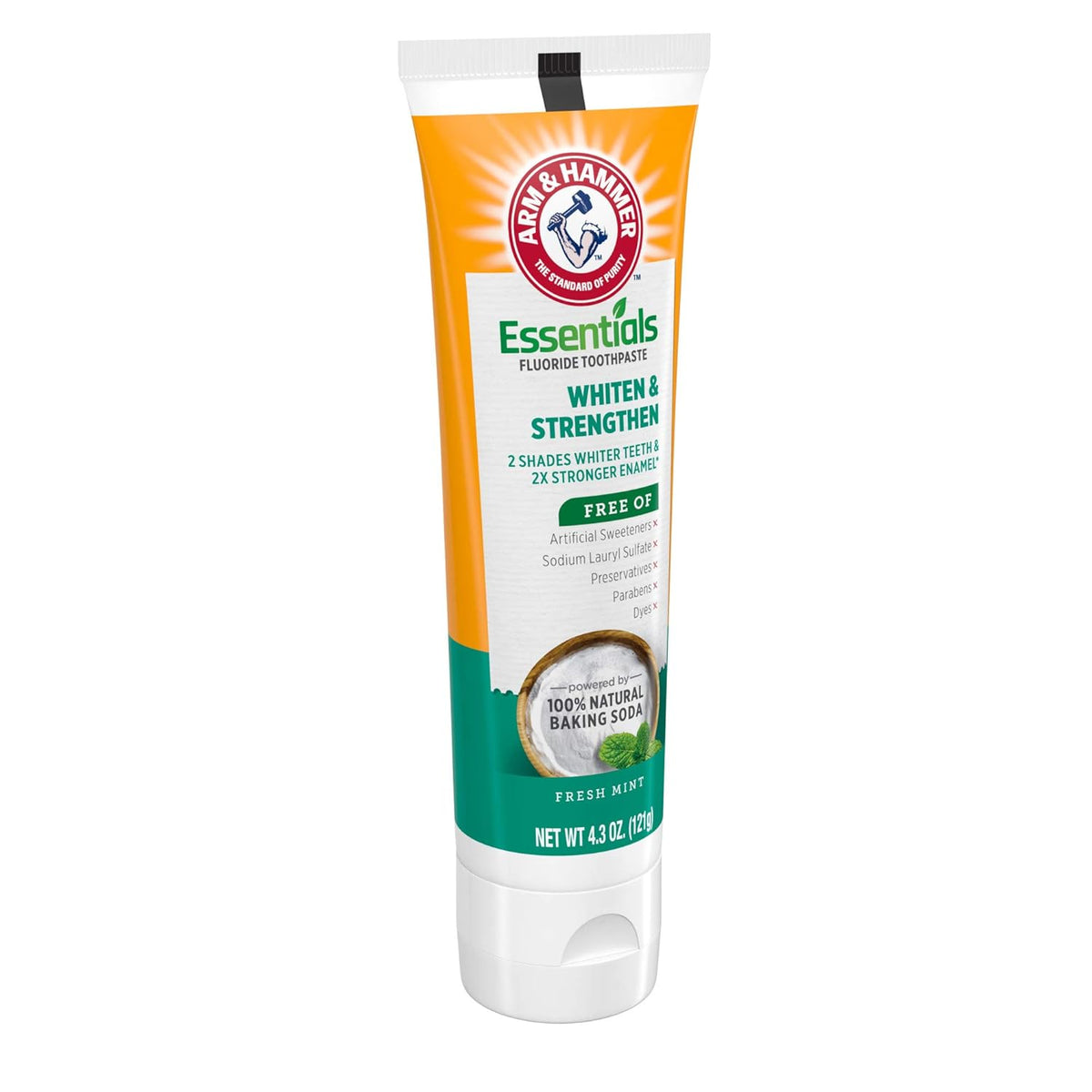 ARM & HAMMER Essentials Whiten & Strengthen Fluoride Toothpaste – Family Safe Fluoride Cavity Defense Without Harsh Chemicals, 4 Pack