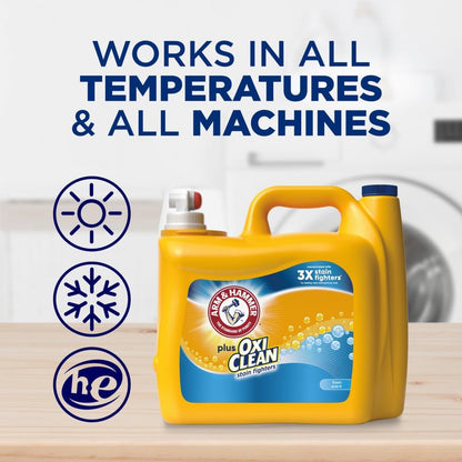 ARM & HAMMER Plus OxiClean Laundry Detergent – Bulk 122 Load Stain Remover for High-Volume Weekly Family Laundry, Fresh Scent, 158.6 Fl Oz