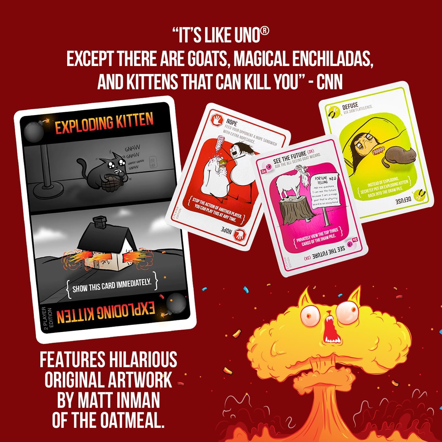 artwork and rulebook illustrated by the oatmeal with absurdist humor